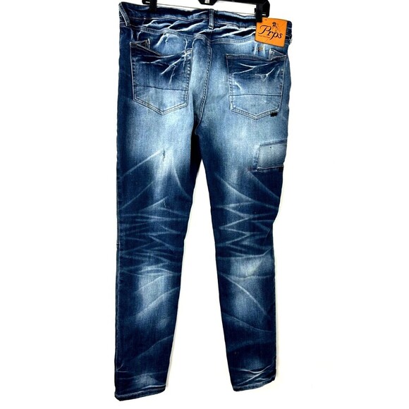 PRPS Jeans 38X33 Windsor Tapered Skinny Paint Splatter Stretch Indigo Distressed - Picture 3 of 12